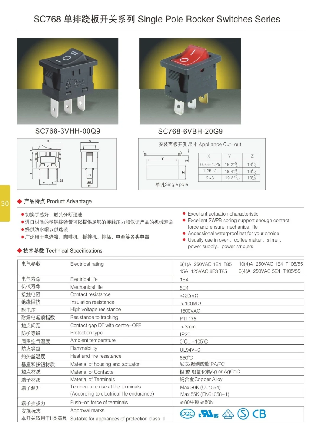 Baokezhen Sc768 15A 125VAC on-off-on with Waterproof Hat Rocker Switch