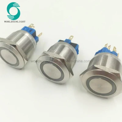 Stainless Waterproof Car Dash IP65 Flat 5A Metal 24V LED Illuminated Momentary 25mm (Dia. 25mm) Push Button Switch