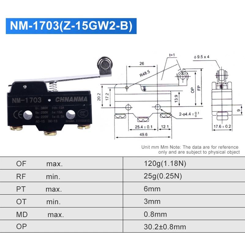 Long Arm Micro Switch Snap Action Push Button