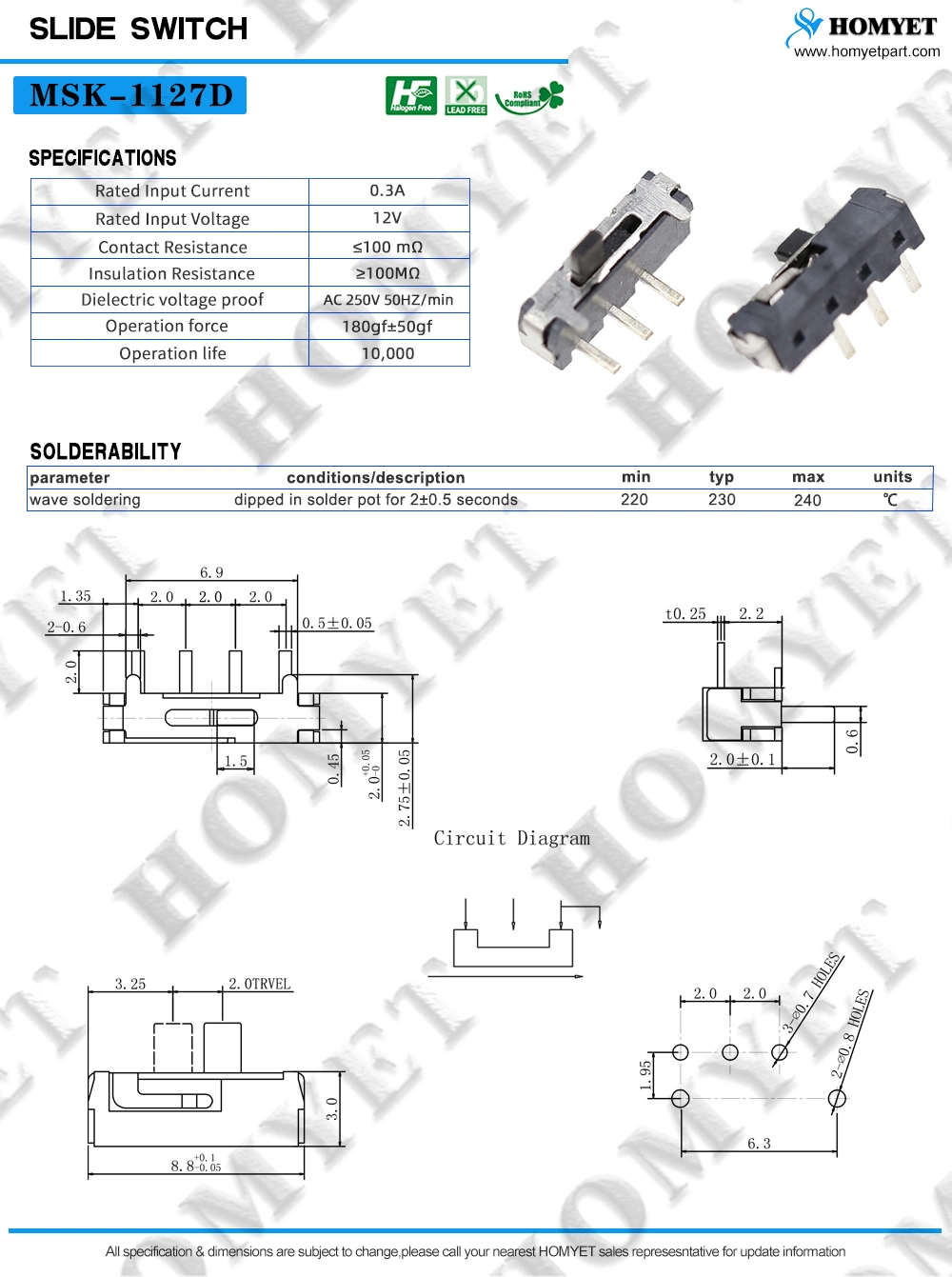 Manufacturer Toggle Switch 3-Pin Horizontal Side Plug with Positioning Gear 2 Hole Sp2t on-on Type Right Angle Slide Switch